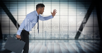 businessman running in cityscape