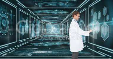 Man doctor interacting with 3d medical interfaces