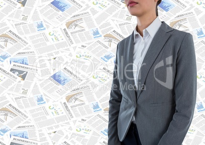 Business woman mid section against document backdrop