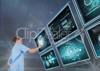 Woman doctor interacting with 3d medical interfaces