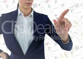 Business  woman mid section pointing against document backdrop