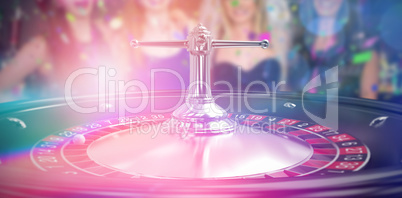 Composite 3d image of smiling friends having hen party