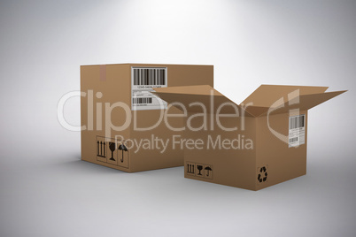 Composite 3d image of digital image of open courier cardboard box