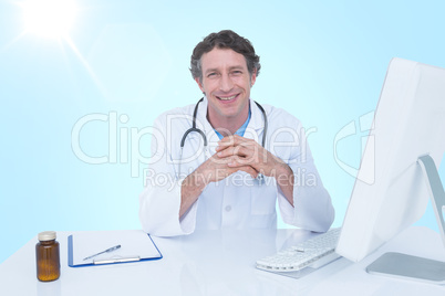 Composite 3d image of portrait of happy doctor