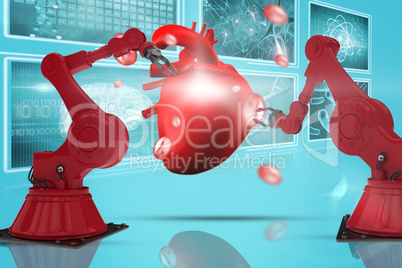 Composite 3d image of red robot arm with claw