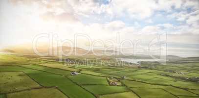 Aerial view of green farm landscape