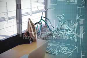 Composite 3d image of illustration of desk at creative office