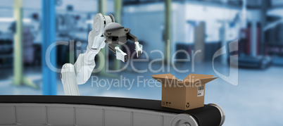 Composite 3d image of digital image of production line with open cardboard box