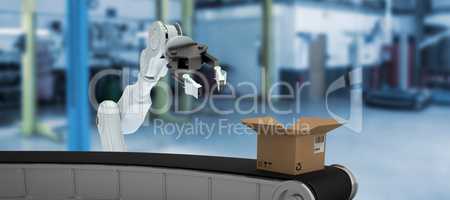 Composite 3d image of digital image of production line with open cardboard box