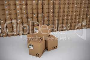 Composite image of pile of cardboard boxes