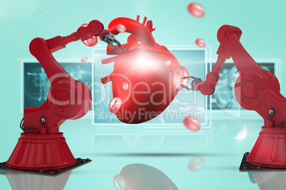 Composite 3d image of red robot arm with claw