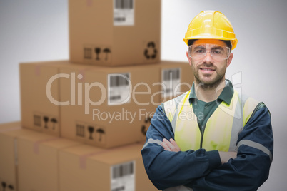 Composite 3d image of manual worker wearing hardhat and eyewear