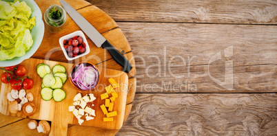 Fresh chopped vegetables on cutting board