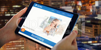 Composite 3d image of hands holding tablet Composite 3d image of hands holding tablet