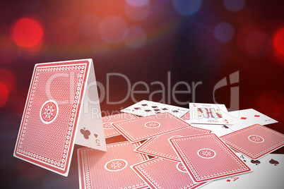 Composite 3d image of graphic image of card castle