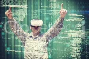 Military soldier using virtual reality 3d headset