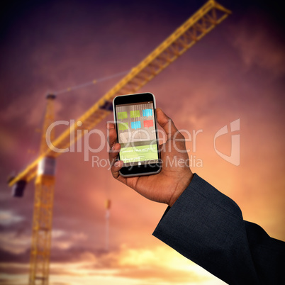 Composite 3d image of hands of man and woman holding mobile phones