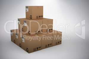 Composite 3d image of stack of packed cardboard boxes