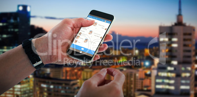 Composite 3d image of close-up of man holding mobile phone