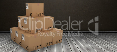 Composite 3d image of stack of packed cardboard boxes