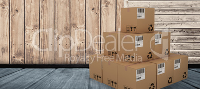 Composite 3d image of heap of packed cardboard boxes