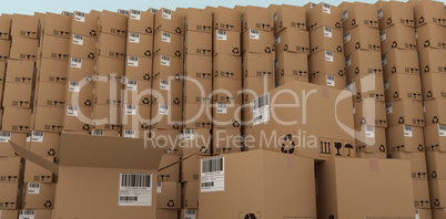 Composite image of arranged cardboard boxes