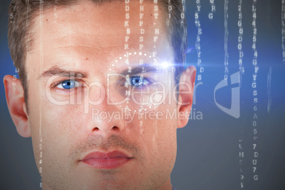 Composite 3d image of close up portrait of serious young man