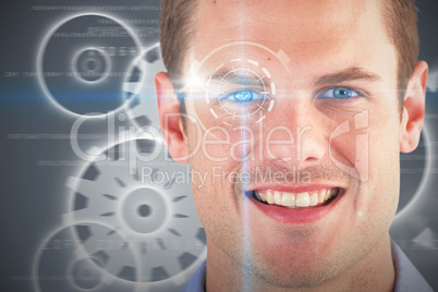 Composite 3d image of close up portrait of smiling handsome man