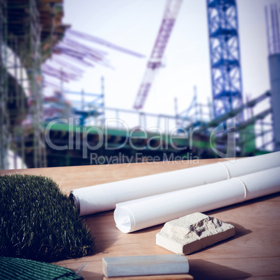 Composite image of architecture equipment on table