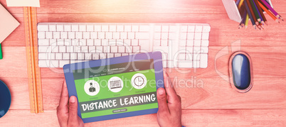 Composite 3d image of graphic image of e-learning interface on screen