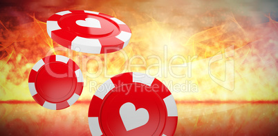 Composite image of vector 3d image of red casino token with hearts symbol