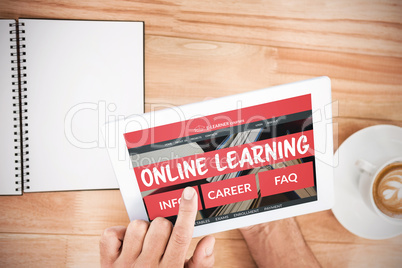 Composite 3d image of computer generated image of e-learning interface on screen