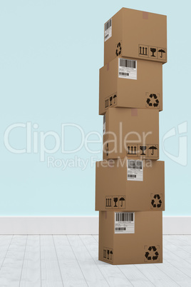 Composite image of heap of cardboard boxes on white background