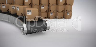 Composite 3d image of stack of cardboard boxes by conveyor belt