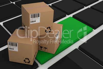 Composite 3d image of high angle view of brown cardboard boxes