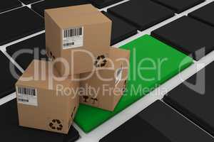 Composite 3d image of high angle view of brown cardboard boxes