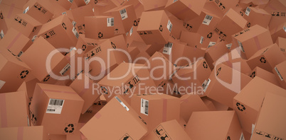 Composite image of 3d image of brown cardboard boxes