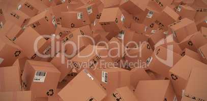 Composite image of 3d image of brown cardboard boxes