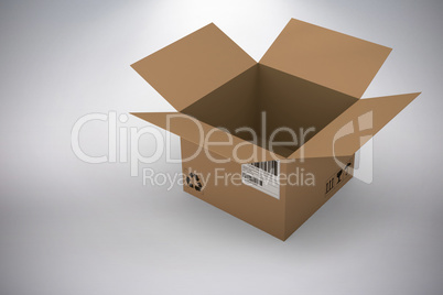 Composite image of 3d image of open brown cardboard box