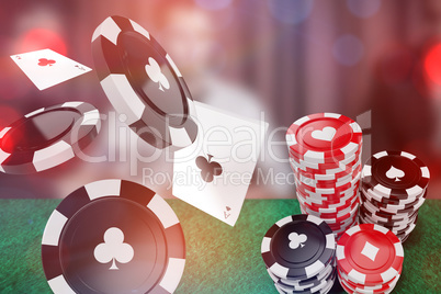 Composite image of 3d image of black casino token with clubs symbol