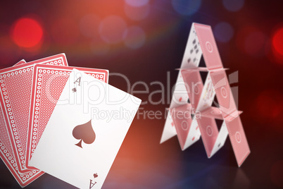 Composite 3d image of ace of spades with playing cards
