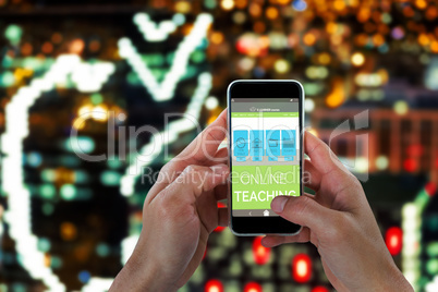 Composite 3d image of close-up of man holding smart phone