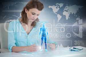 Composite 3d image of businesswoman sitting on chair and gesturing