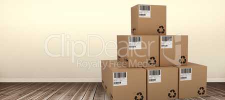 Composite 3d image of brown packed cardboard boxes
