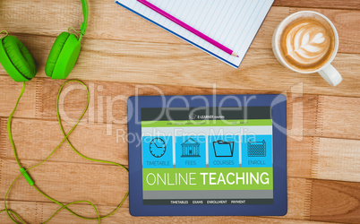 Composite 3d image of computer graphic image of e-learning interface on screen