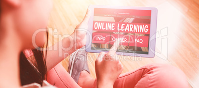 Composite 3d image of computer generated image of e-learning interface on screen