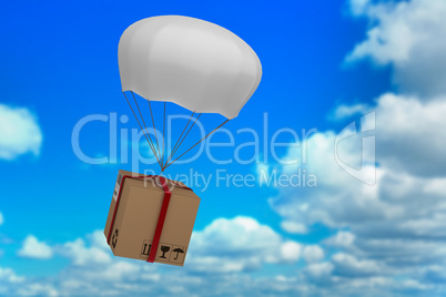 Composite image of graphic image of 3d parachute carrying parcel