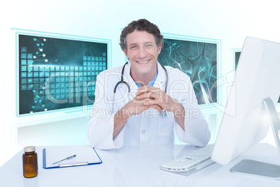 Composite 3d image of portrait of happy doctor