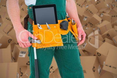 Composite 3d image of construction worker wearing tools belt