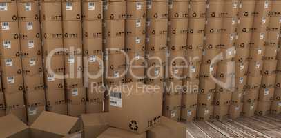Composite image of stack of cardboard boxes